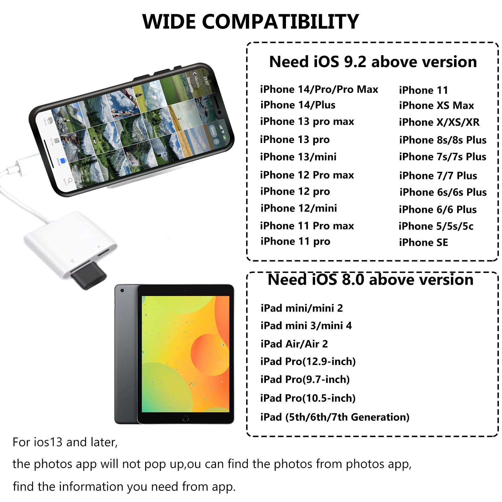 Lightning To Usb Camera Adapter With Charging Port For Iphone Portable Usb 3.0 Female Otg Cable For Ipad To Connect Card Reader